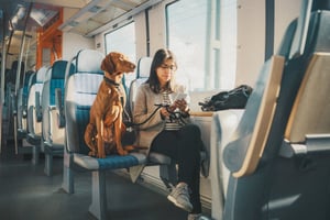 Woman on bus with dog